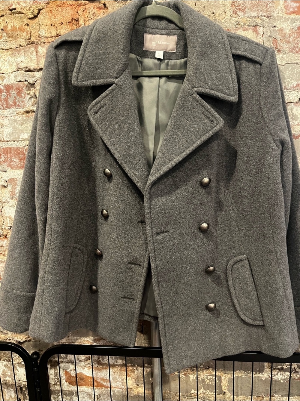 Women’s Double-Breasted Wool Peacoat - Gray XL